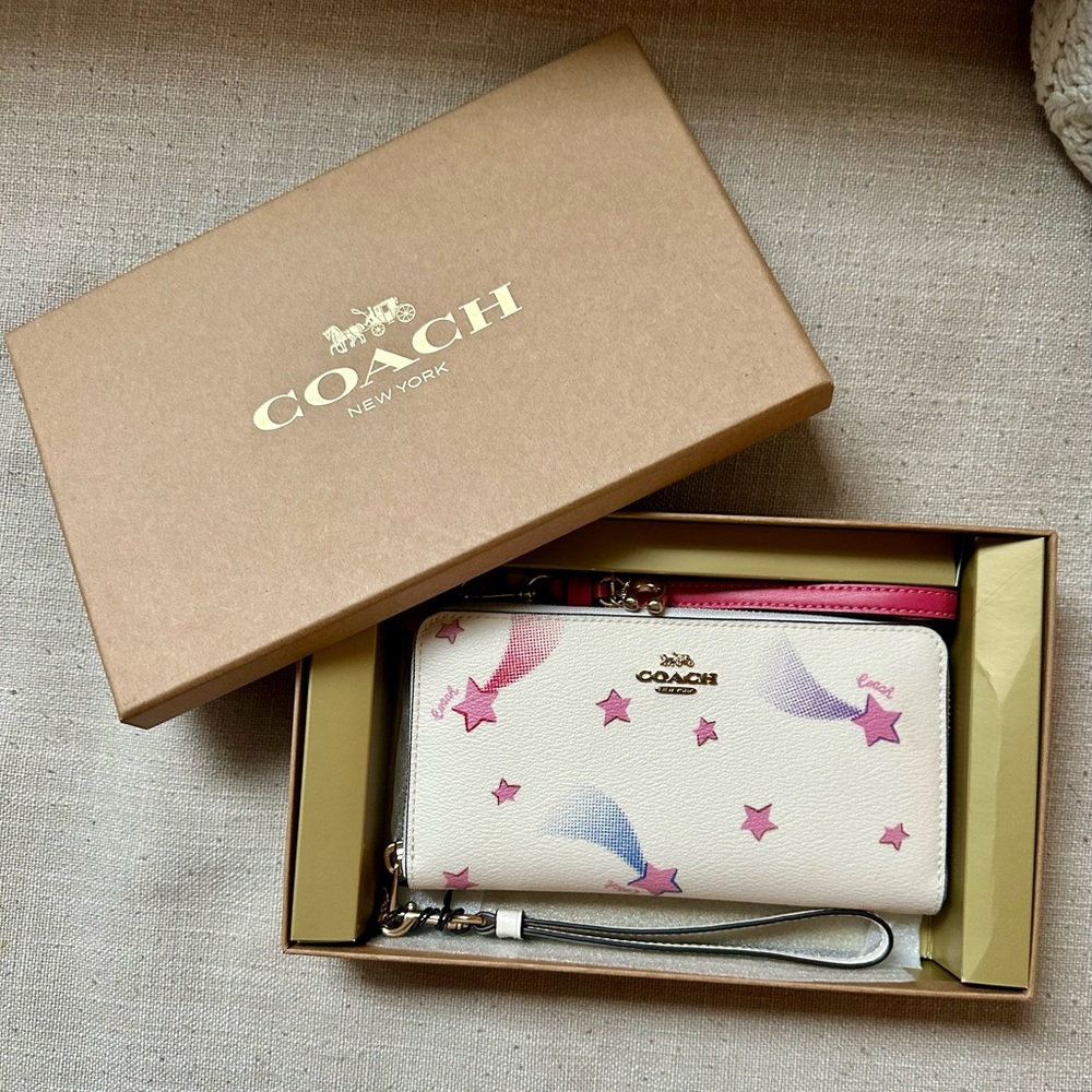 Coach Boxed Long Zip Around Wallet With Disco Star Print - Picture 2 of 7